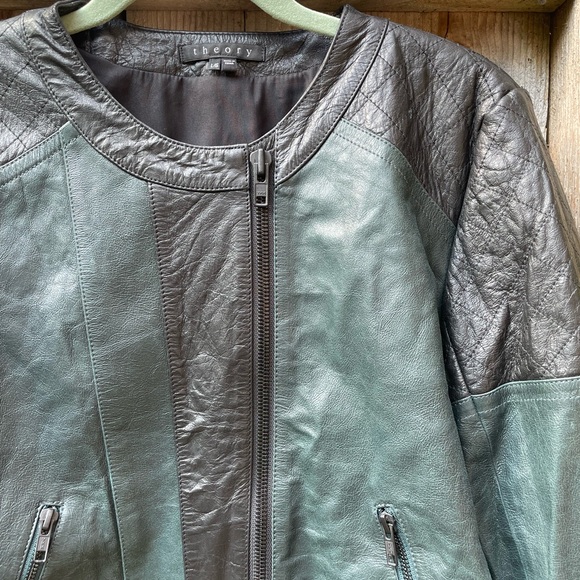 Theory Maisie Leather Moto Jacket Womens Sz Large - Picture 4 of 10